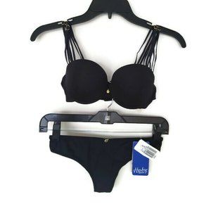 Black Bra Set w. Rearrangeable Front Straps